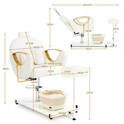 BP Pediküre Stuhl mit Fußbadewanne & Pediküre Hocker Friseurstuhl mit Goldlackierten Armlehnen Höhenverstellbar & Kippbar Fußpflegestuhl für Nagelstudio F0325 Gold-Weiß