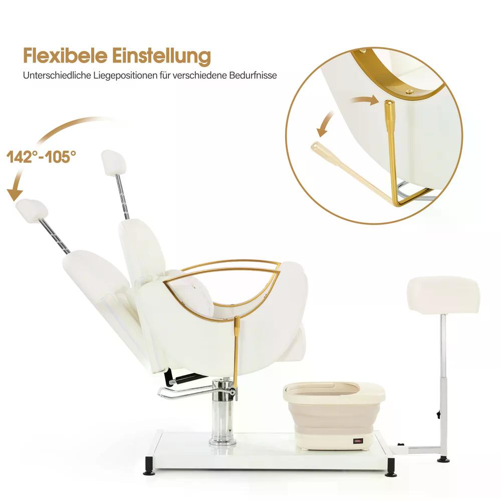 BP Pediküre Stuhl mit Fußbadewanne & Pediküre Hocker Friseurstuhl mit Goldlackierten Armlehnen Höhenverstellbar & Kippbar Fußpflegestuhl für Nagelstudio F0325 Gold-Weiß