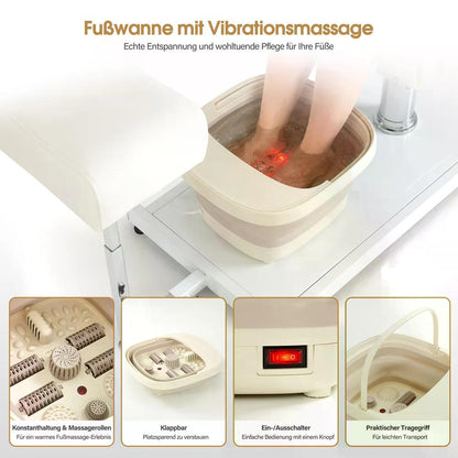 BP Pediküre Stuhl mit Fußbadewanne & Pediküre Hocker Friseurstuhl mit Goldlackierten Armlehnen Höhenverstellbar & Kippbar Fußpflegestuhl für Nagelstudio F0325 Gold-Weiß