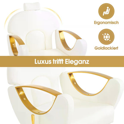 BP Pediküre Stuhl mit Fußbadewanne & Pediküre Hocker Friseurstuhl mit Goldlackierten Armlehnen Höhenverstellbar & Kippbar Fußpflegestuhl für Nagelstudio F0325 Gold-Weiß