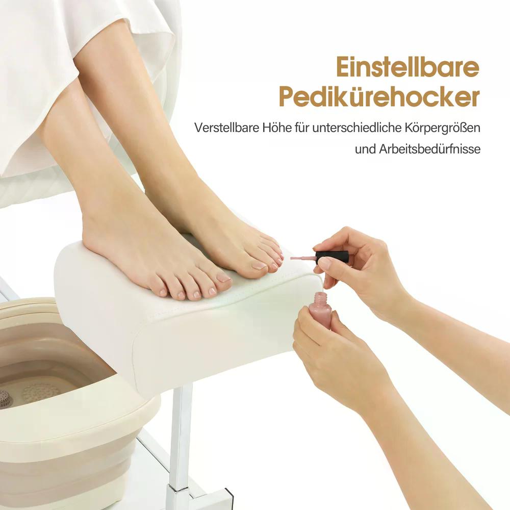 BP Pediküre Stuhl mit Fußbadewanne & Pediküre Hocker Friseurstuhl mit Goldlackierten Armlehnen Höhenverstellbar & Kippbar Fußpflegestuhl für Nagelstudio F0325 Gold-Weiß