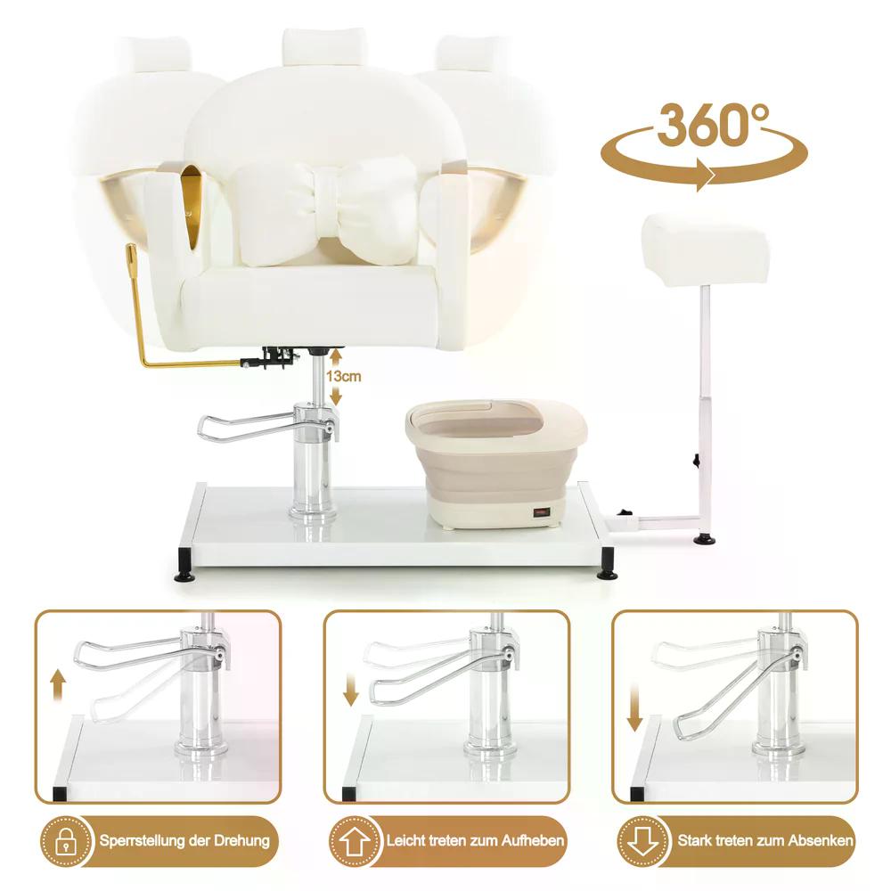 BP Pediküre Stuhl mit Fußbadewanne & Pediküre Hocker Friseurstuhl mit Goldlackierten Armlehnen Höhenverstellbar & Kippbar Fußpflegestuhl für Nagelstudio F0325 Gold-Weiß
