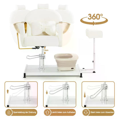 BP Pediküre Stuhl mit Fußbadewanne & Pediküre Hocker Friseurstuhl mit Goldlackierten Armlehnen Höhenverstellbar & Kippbar Fußpflegestuhl für Nagelstudio F0325 Gold-Weiß