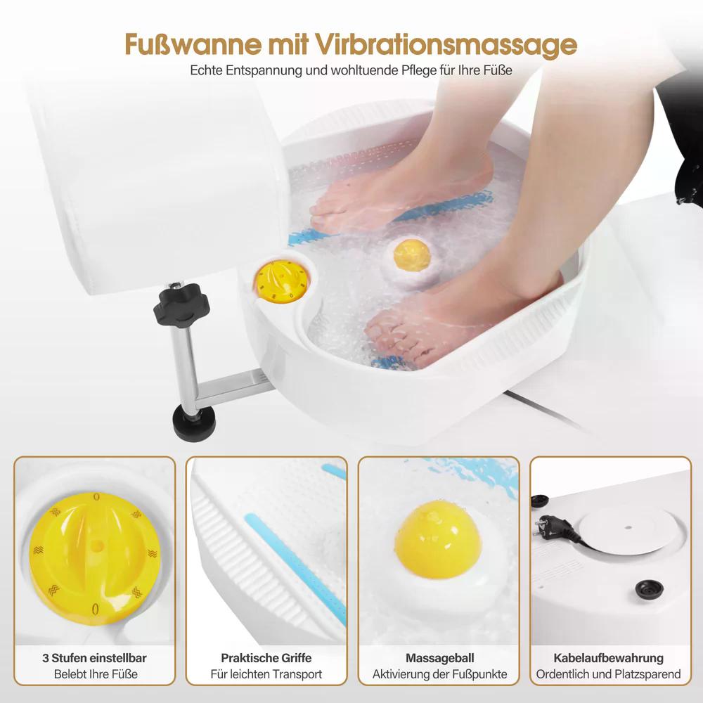 BP Pediküre Stuhl mit Fußbadewanne Friseurstuhl Höhenverstellbar & Kippbar Fußpflegestuhl für Nagelstudio Retro F0371 Gold-Weiß