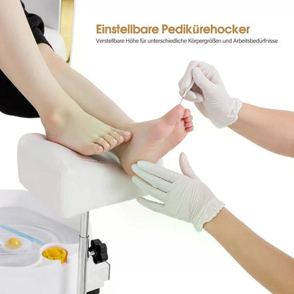 BP Pediküre Stuhl mit Fußbadewanne Friseurstuhl Höhenverstellbar & Kippbar Fußpflegestuhl für Nagelstudio Retro F0371 Gold-Weiß