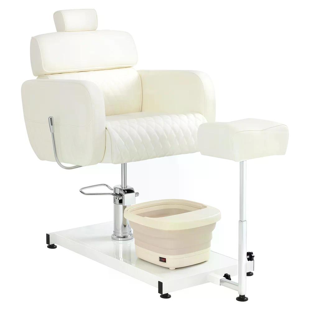 BP Pediküre Stuhl mit Fußbadewanne & Pediküre Hocker Friseurstuhl Höhenverstellbar & Kippbar Rückenlehne & Kopfstütze Ausziehbar Fußpflegestuhl für Nagelstudio F0380 Weiß