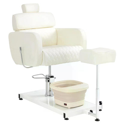 BP Pediküre Stuhl mit Fußbadewanne & Pediküre Hocker Friseurstuhl Höhenverstellbar & Kippbar Rückenlehne & Kopfstütze Ausziehbar Fußpflegestuhl für Nagelstudio F0380 Weiß