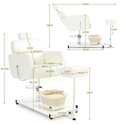 BP Pediküre Stuhl mit Fußbadewanne & Pediküre Hocker Friseurstuhl Höhenverstellbar & Kippbar Rückenlehne & Kopfstütze Ausziehbar Fußpflegestuhl für Nagelstudio F0380 Weiß