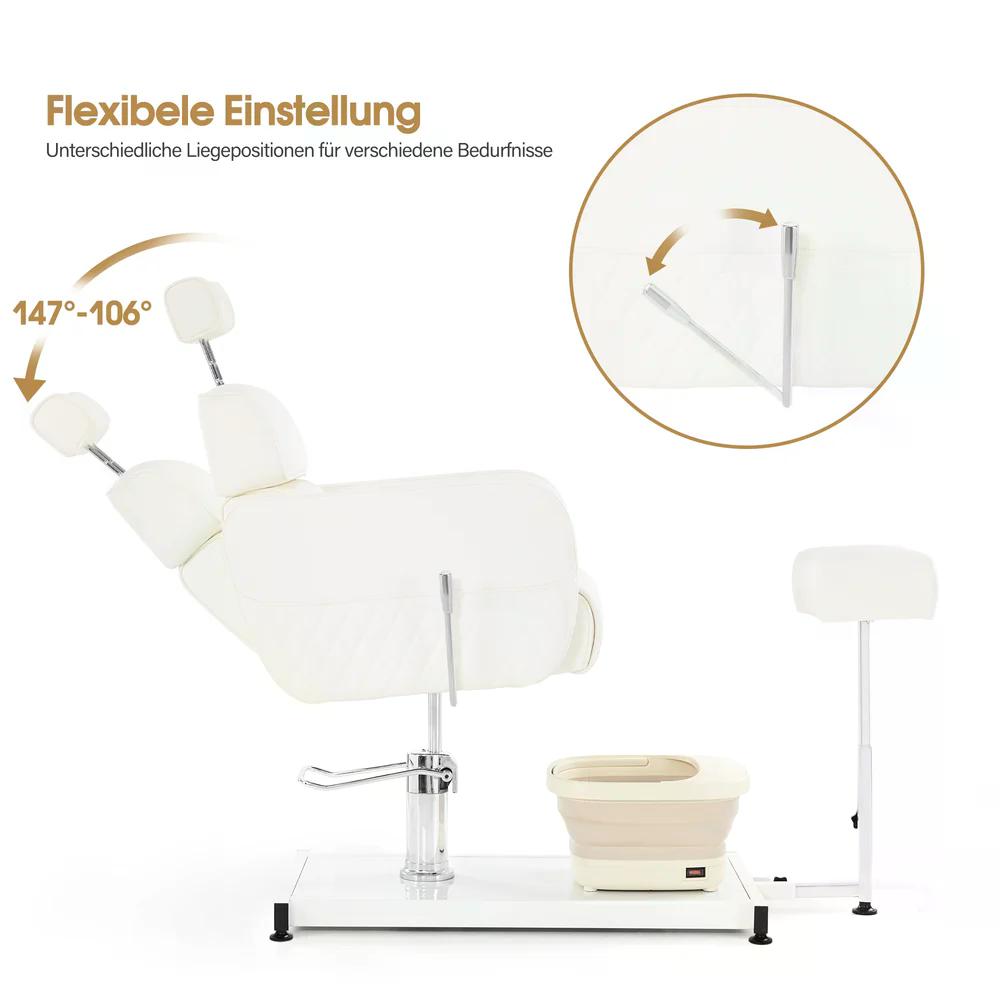 BP Pediküre Stuhl mit Fußbadewanne & Pediküre Hocker Friseurstuhl Höhenverstellbar & Kippbar Rückenlehne & Kopfstütze Ausziehbar Fußpflegestuhl für Nagelstudio F0380 Weiß