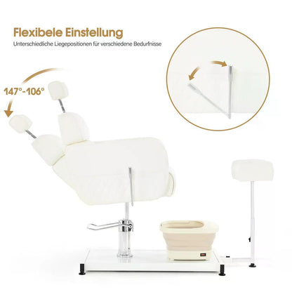 BP Pediküre Stuhl mit Fußbadewanne & Pediküre Hocker Friseurstuhl Höhenverstellbar & Kippbar Rückenlehne & Kopfstütze Ausziehbar Fußpflegestuhl für Nagelstudio F0380 Weiß