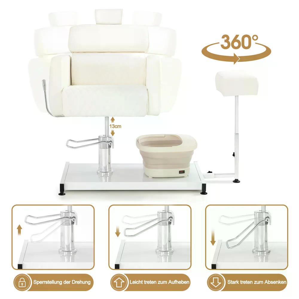 BP Pediküre Stuhl mit Fußbadewanne & Pediküre Hocker Friseurstuhl Höhenverstellbar & Kippbar Rückenlehne & Kopfstütze Ausziehbar Fußpflegestuhl für Nagelstudio F0380 Weiß