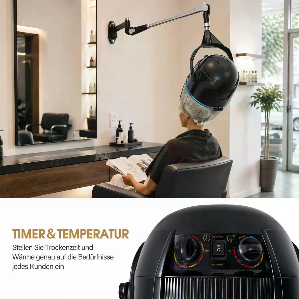 BP Wandmontage Trockenhaube für Haare 1100W Trockenhaube Schwebehaube Horizontal ausziehbar 148,5 cm Föhnhaube mit 0-75°C & 60 Min Timer Verstellbar Friseurhaube für Salon TR272 Schwarz