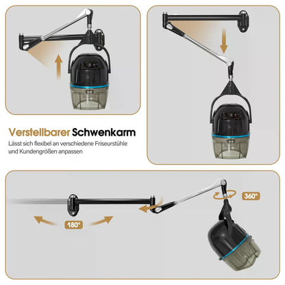 BP Wandmontage Trockenhaube für Haare 1100W Trockenhaube Schwebehaube Horizontal ausziehbar 148,5 cm Föhnhaube mit 0-75°C & 60 Min Timer Verstellbar Friseurhaube für Salon TR272 Schwarz