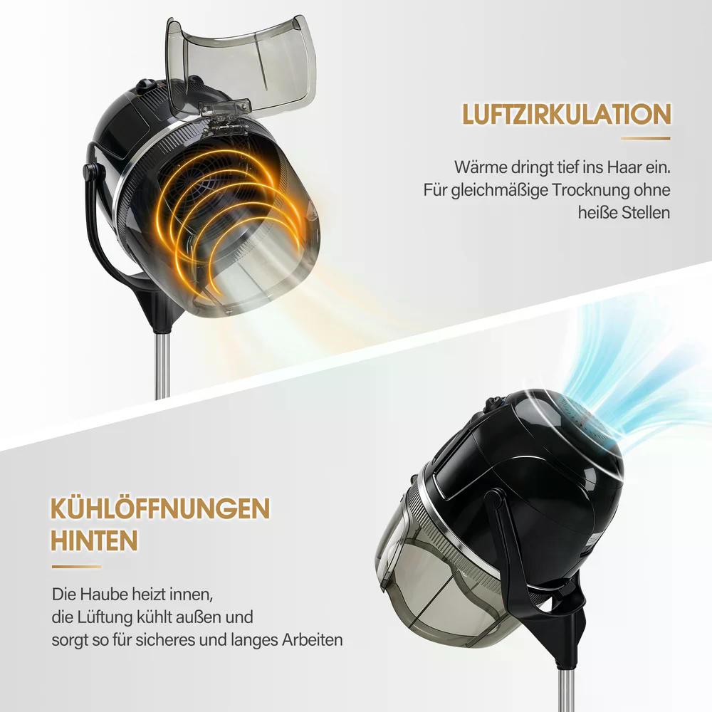 BP Stehende Trockenhaube für Haare 128-163,5 cm Höhenverstellbar 1100W Trockenhaube Schwebehaube Föhnhaube mit 0-75°C & 60 Min Timer Verstellbar Friseurhaube für Salon TR317 Schwarz