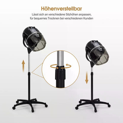 BP Stehende Trockenhaube für Haare 128-163,5 cm Höhenverstellbar 1100W Trockenhaube Schwebehaube Föhnhaube mit 0-75°C & 60 Min Timer Verstellbar Friseurhaube für Salon TR317 Schwarz