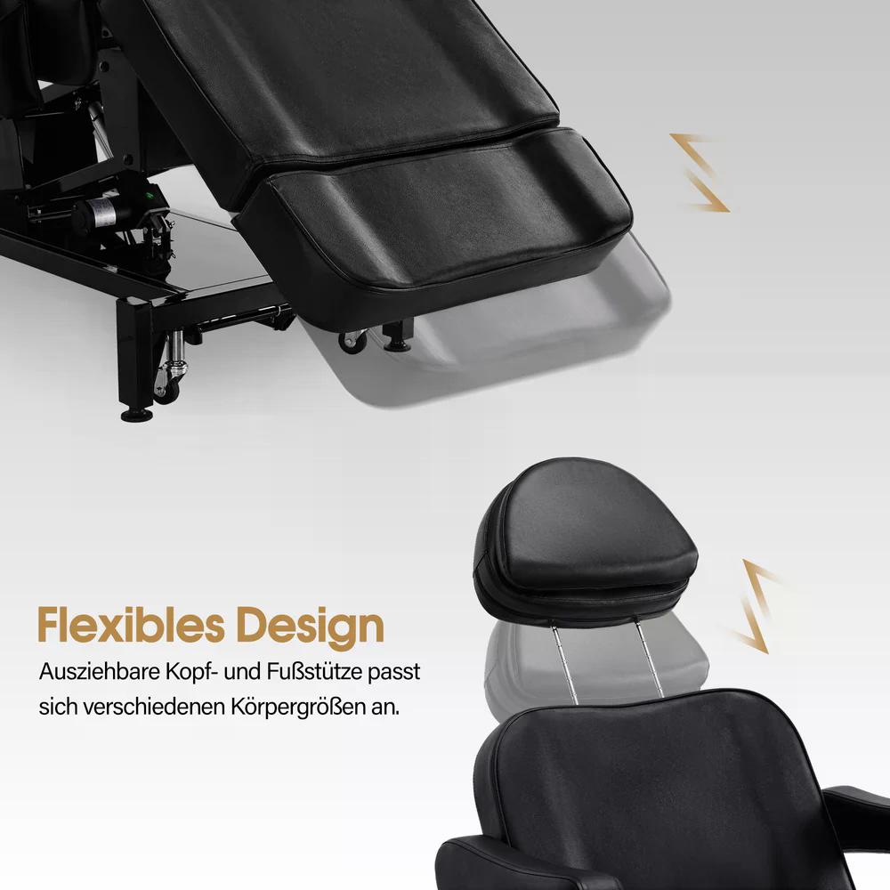 BP Kosmetikliege Elektrisch mit 3 Motoren & Rollen Massageliege Klappbar & 18CM Höhenverstellbar 180°Drehbare Armlehnen Tattoo Liege für SPA Salon 0754 Schwarz
