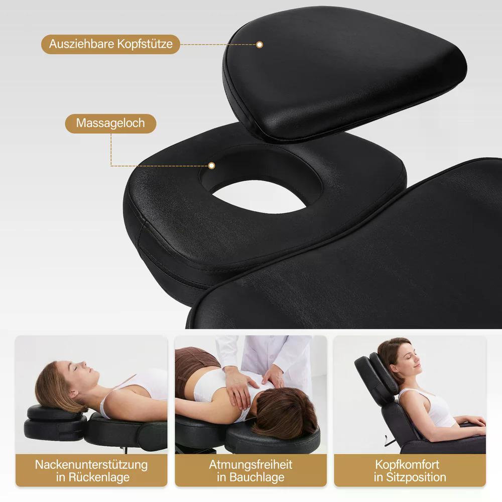 BP Kosmetikliege Elektrisch mit 3 Motoren & Rollen Massageliege Klappbar & 18CM Höhenverstellbar 180°Drehbare Armlehnen Tattoo Liege für SPA Salon 0754 Schwarz