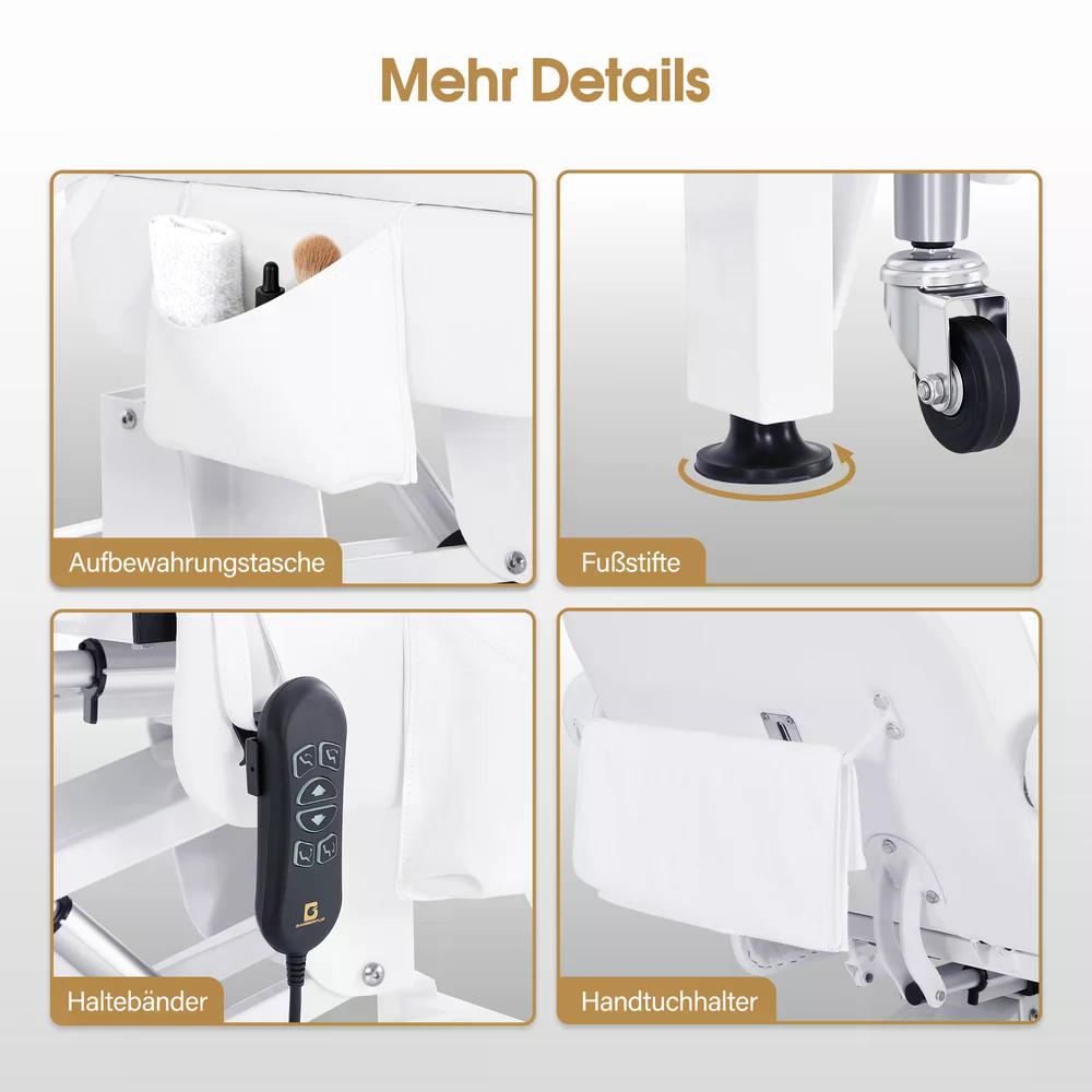 BP Kosmetikliege Elektrisch mit 3 Motoren & Rollen Massageliege Klappbar & 18CM Höhenverstellbar 180°Drehbare Armlehnen Tattoo Liege für SPA Salon 0754 Schwarz