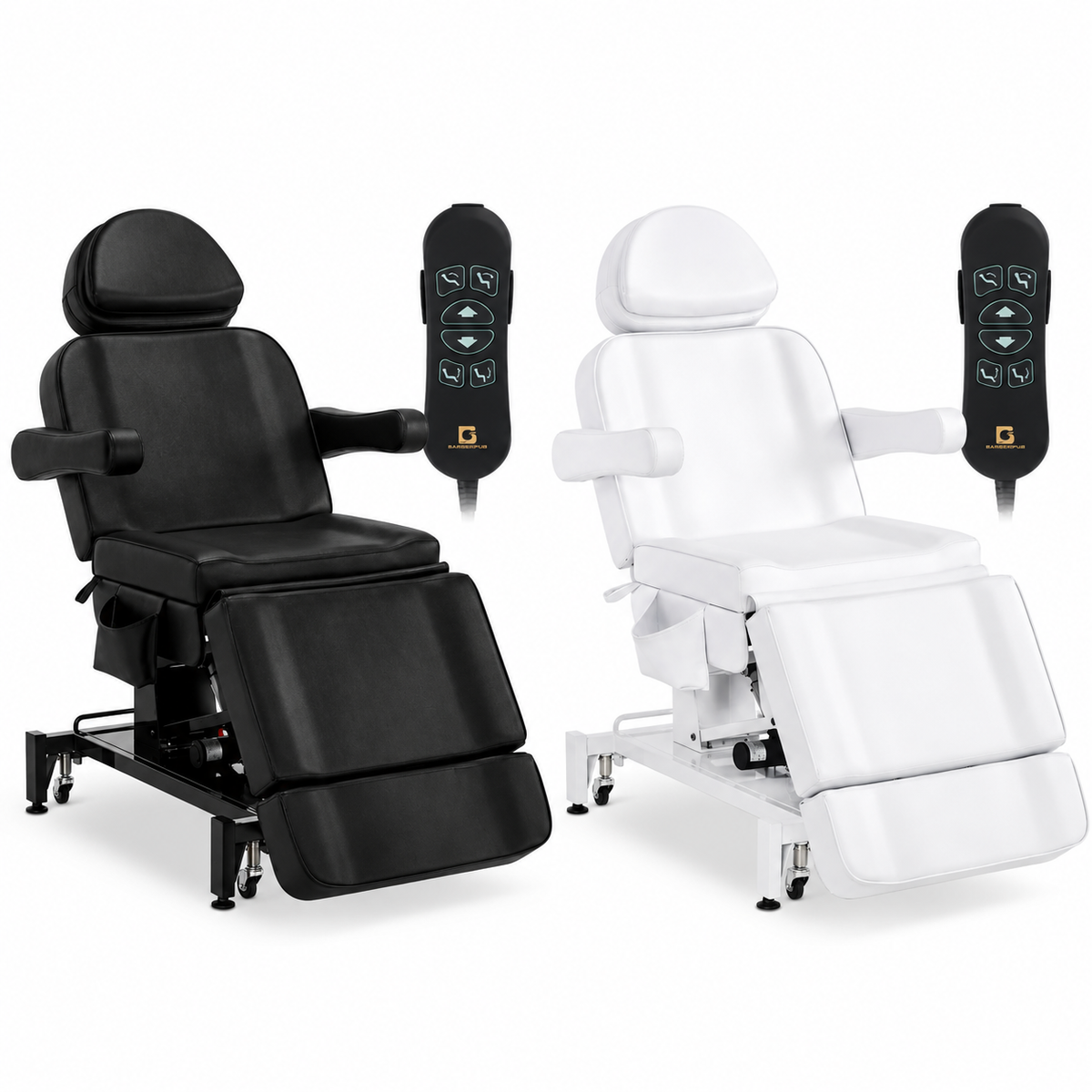 BP Kosmetikliege Elektrisch mit 3 Motoren & Rollen Massageliege Klappbar & 18CM Höhenverstellbar 180°Drehbare Armlehnen Tattoo Liege für SPA Salon 0754 Schwarz