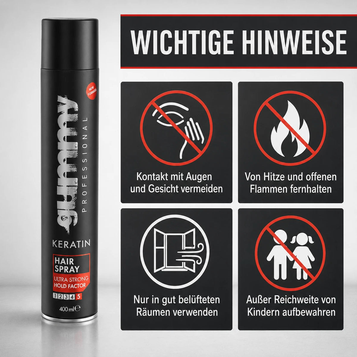 FONEX Gummy Professional Haarspray 400 ml – Ultra starker Halt & schnelltrocknend