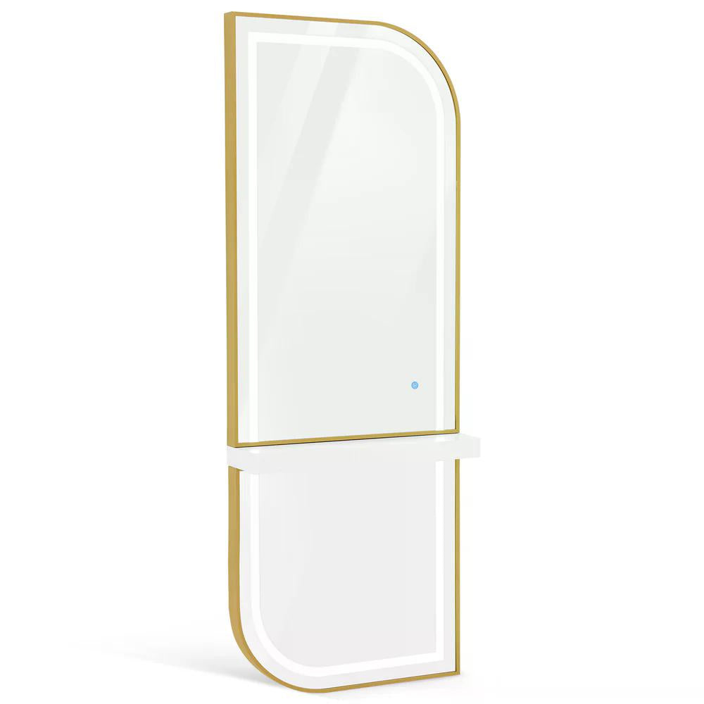 BP Wandspiegel mit Beleuchtung Ganzkörperspiegel mit Aluminiumrahmen Großer Spiegel mit Ablage Touch-Schalter 3 Lichtfarben Dimmbar für Friseursalon J6298