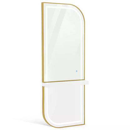 BP Wandspiegel mit Beleuchtung Ganzkörperspiegel mit Aluminiumrahmen Großer Spiegel mit Ablage Touch-Schalter 3 Lichtfarben Dimmbar für Friseursalon J6298