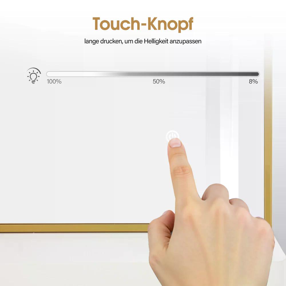 BP Wandspiegel mit Beleuchtung Ganzkörperspiegel mit Aluminiumrahmen Großer Spiegel mit Ablage Touch-Schalter 3 Lichtfarben Dimmbar für Friseursalon J6298