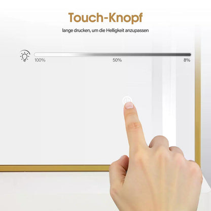 BP Wandspiegel mit Beleuchtung Ganzkörperspiegel mit Aluminiumrahmen Großer Spiegel mit Ablage Touch-Schalter 3 Lichtfarben Dimmbar für Friseursalon J6298