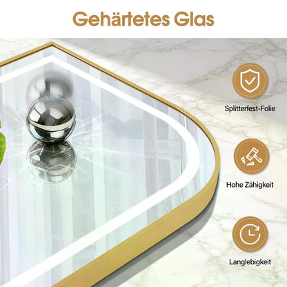 BP Wandspiegel mit Beleuchtung Ganzkörperspiegel mit Aluminiumrahmen Großer Spiegel mit Ablage Touch-Schalter 3 Lichtfarben Dimmbar für Friseursalon J6298