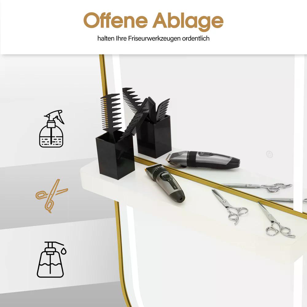 BP Wandspiegel mit Beleuchtung Ganzkörperspiegel mit Aluminiumrahmen Großer Spiegel mit Ablage Touch-Schalter 3 Lichtfarben Dimmbar für Friseursalon J6298