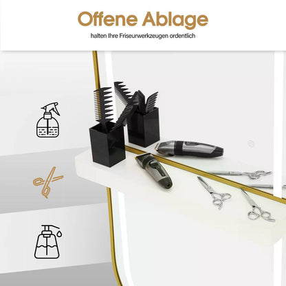 BP Wandspiegel mit Beleuchtung Ganzkörperspiegel mit Aluminiumrahmen Großer Spiegel mit Ablage Touch-Schalter 3 Lichtfarben Dimmbar für Friseursalon J6298