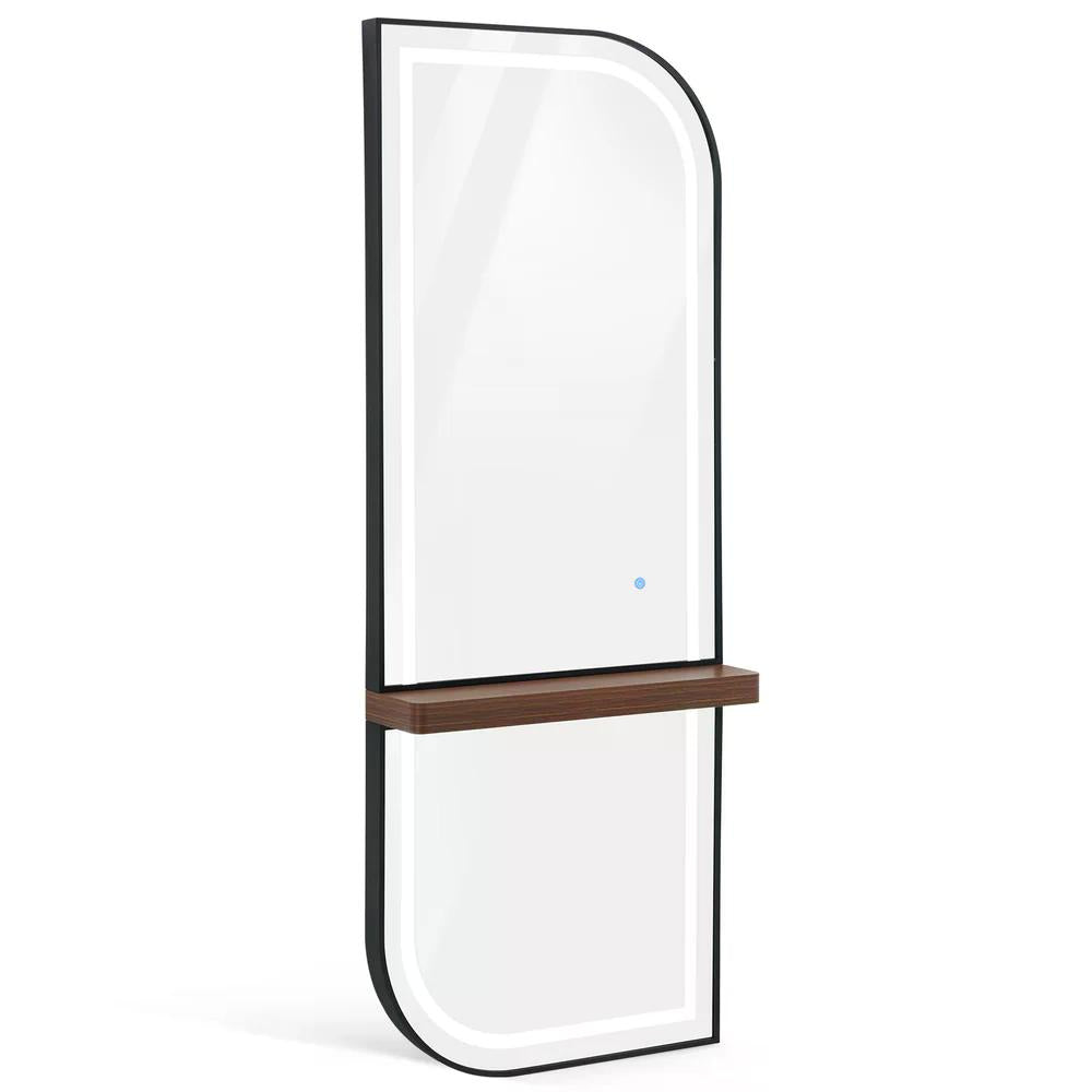 BP Wandspiegel mit Beleuchtung Ganzkörperspiegel mit Aluminiumrahmen Großer Spiegel mit Ablage Touch-Schalter 3 Lichtfarben Dimmbar für Friseursalon J6298