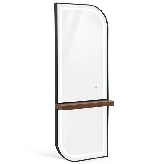 BP Wandspiegel mit Beleuchtung Ganzkörperspiegel mit Aluminiumrahmen Großer Spiegel mit Ablage Touch-Schalter 3 Lichtfarben Dimmbar für Friseursalon J6298