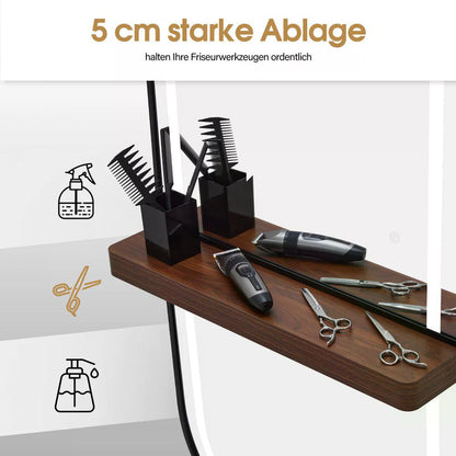 BP Wandspiegel mit Beleuchtung Ganzkörperspiegel mit Aluminiumrahmen Großer Spiegel mit Ablage Touch-Schalter 3 Lichtfarben Dimmbar für Friseursalon J6298