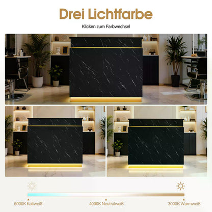 BP Empfangstheke mit 3 Schubladen 1 Schrank Beleuchtung abschließbar Rezeptionstheke Kassentheke für Friseursalon 55x120x107 cm R9759
