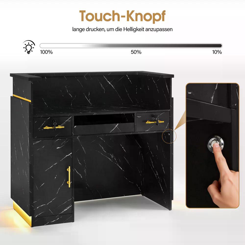 BP Empfangstheke mit 3 Schubladen 1 Schrank Beleuchtung abschließbar Rezeptionstheke Kassentheke für Friseursalon 55x120x107 cm R9759