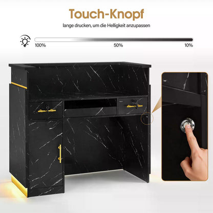 BP Empfangstheke mit 3 Schubladen 1 Schrank Beleuchtung abschließbar Rezeptionstheke Kassentheke für Friseursalon 55x120x107 cm R9759