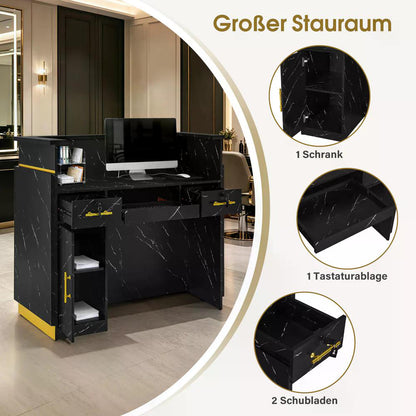 BP Empfangstheke mit 3 Schubladen 1 Schrank Beleuchtung abschließbar Rezeptionstheke Kassentheke für Friseursalon 55x120x107 cm R9759