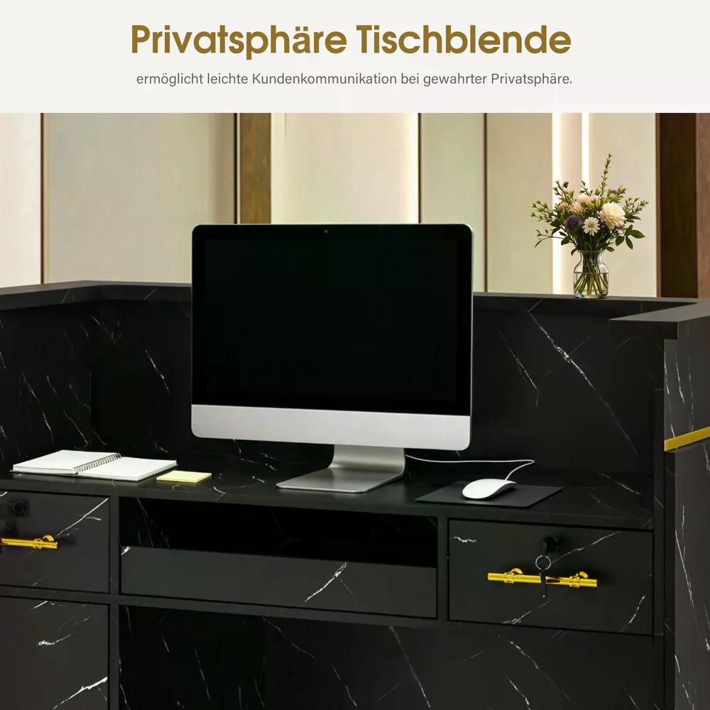 BP Empfangstheke mit 3 Schubladen 1 Schrank Beleuchtung abschließbar Rezeptionstheke Kassentheke für Friseursalon 55x120x107 cm R9759