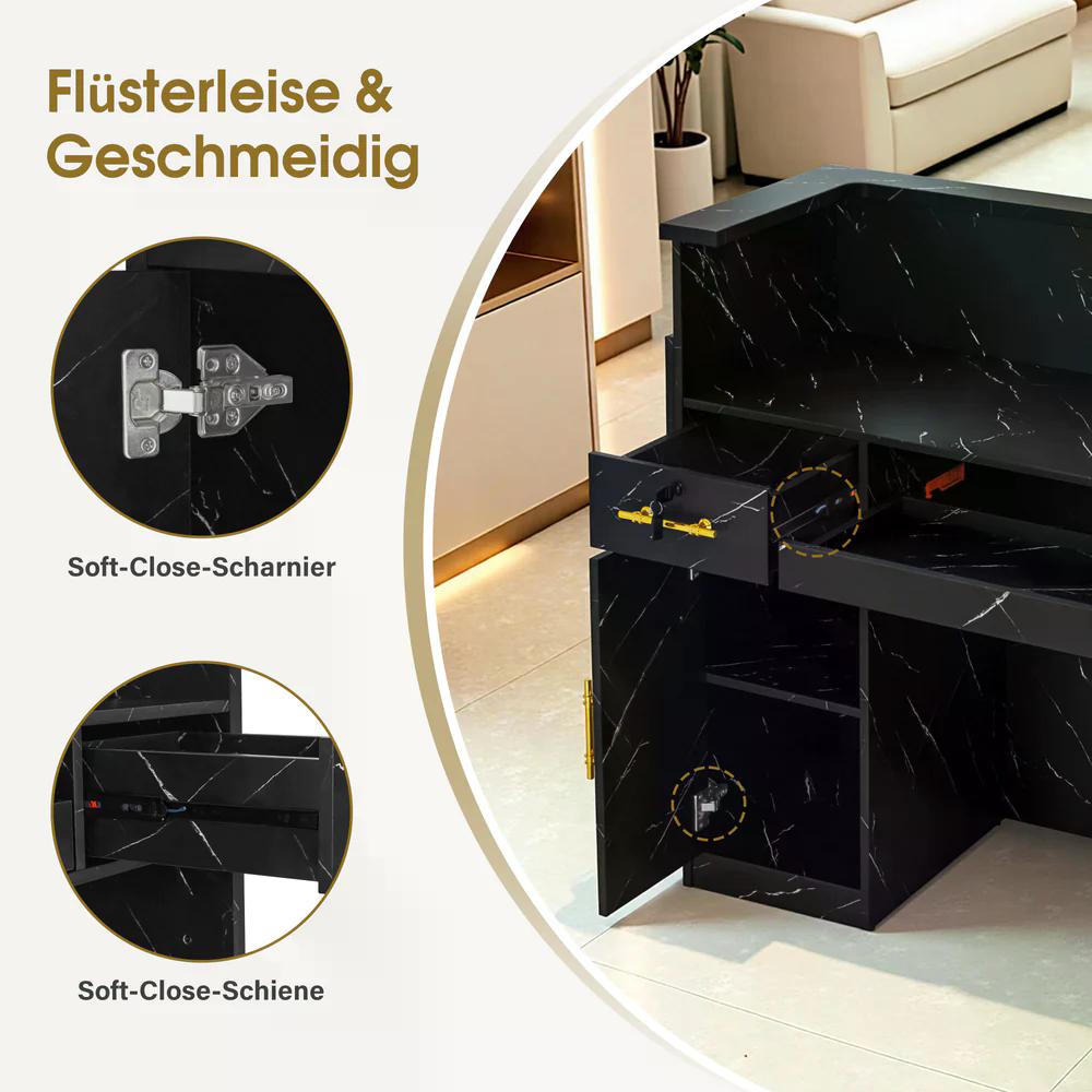 BP Empfangstheke mit 3 Schubladen 1 Schrank Beleuchtung abschließbar Rezeptionstheke Kassentheke für Friseursalon 55x120x107 cm R9759
