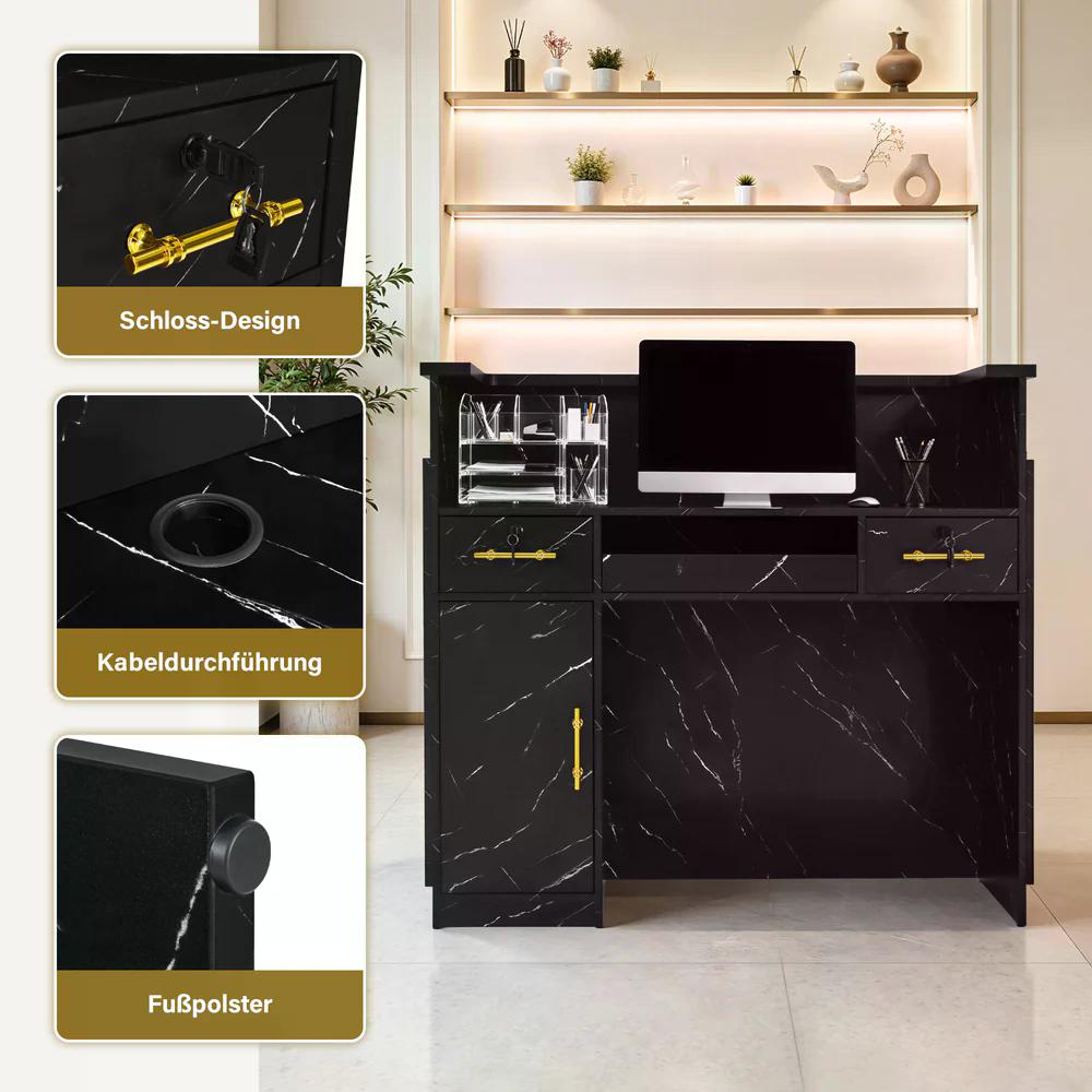 BP Empfangstheke mit 3 Schubladen 1 Schrank Beleuchtung abschließbar Rezeptionstheke Kassentheke für Friseursalon 55x120x107 cm R9759
