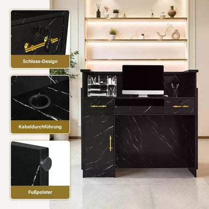 BP Empfangstheke mit 3 Schubladen 1 Schrank Beleuchtung abschließbar Rezeptionstheke Kassentheke für Friseursalon 55x120x107 cm R9759