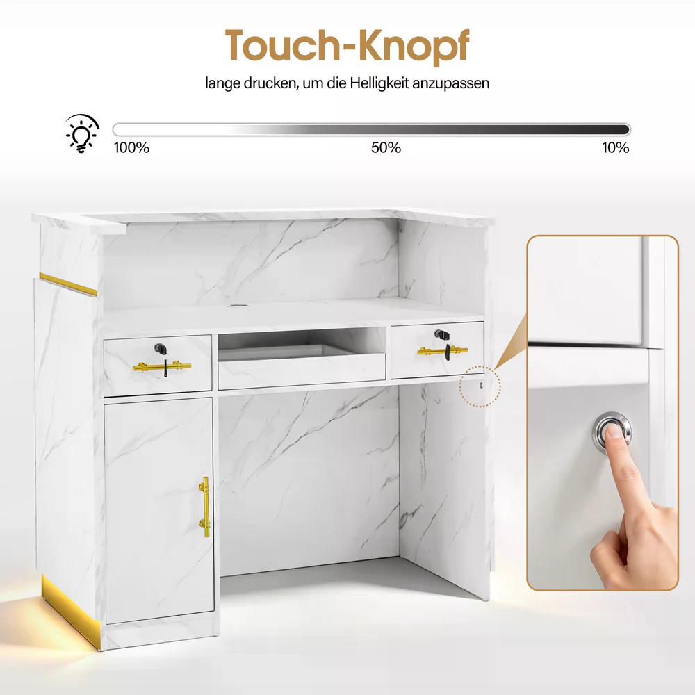 BP Empfangstheke mit 3 Schubladen 1 Schrank Beleuchtung abschließbar Rezeptionstheke Kassentheke für Friseursalon 55x120x107 cm R9759
