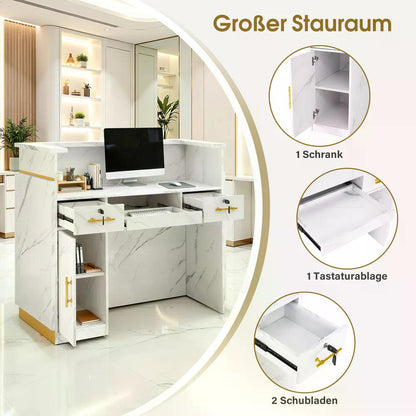 BP Empfangstheke mit 3 Schubladen 1 Schrank Beleuchtung abschließbar Rezeptionstheke Kassentheke für Friseursalon 55x120x107 cm R9759