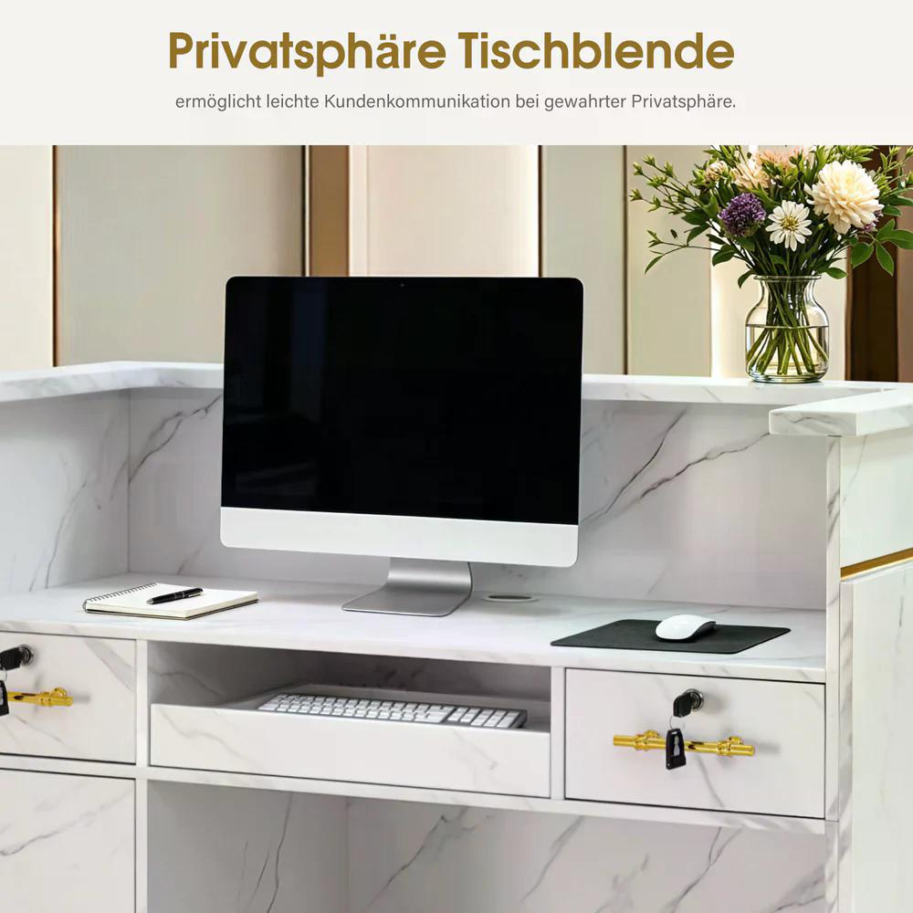 BP Empfangstheke mit 3 Schubladen 1 Schrank Beleuchtung abschließbar Rezeptionstheke Kassentheke für Friseursalon 55x120x107 cm R9759