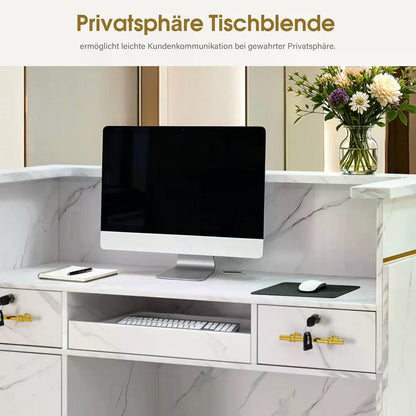 BP Empfangstheke mit 3 Schubladen 1 Schrank Beleuchtung abschließbar Rezeptionstheke Kassentheke für Friseursalon 55x120x107 cm R9759