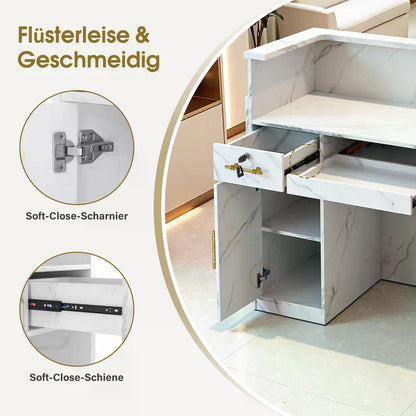 BP Empfangstheke mit 3 Schubladen 1 Schrank Beleuchtung abschließbar Rezeptionstheke Kassentheke für Friseursalon 55x120x107 cm R9759