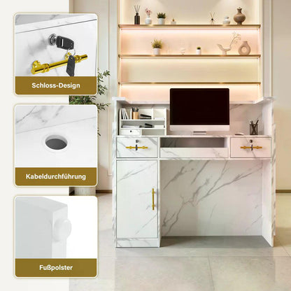 BP Empfangstheke mit 3 Schubladen 1 Schrank Beleuchtung abschließbar Rezeptionstheke Kassentheke für Friseursalon 55x120x107 cm R9759