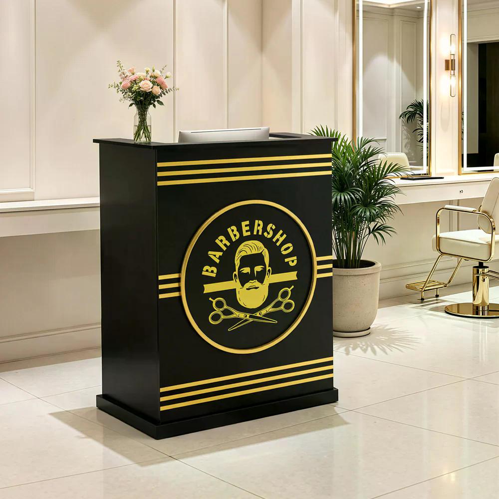BP Empfangstheke mit 1 Schublade 1 Schrank abschließbar Empfangstresen Holz Rezeptionstheke schmal Kassentheke für Friseursalon 45x80x110 cm R9788 Schwarz