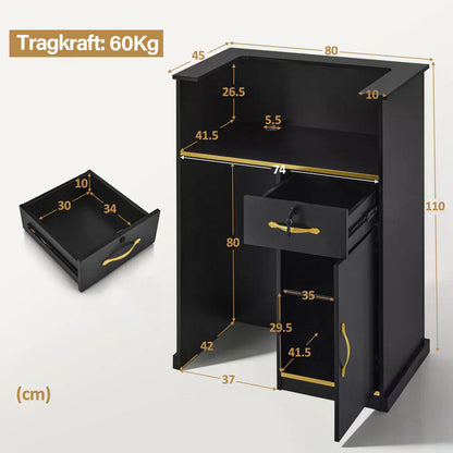 BP Empfangstheke mit 1 Schublade 1 Schrank abschließbar Empfangstresen Holz Rezeptionstheke schmal Kassentheke für Friseursalon 45x80x110 cm R9788 Schwarz